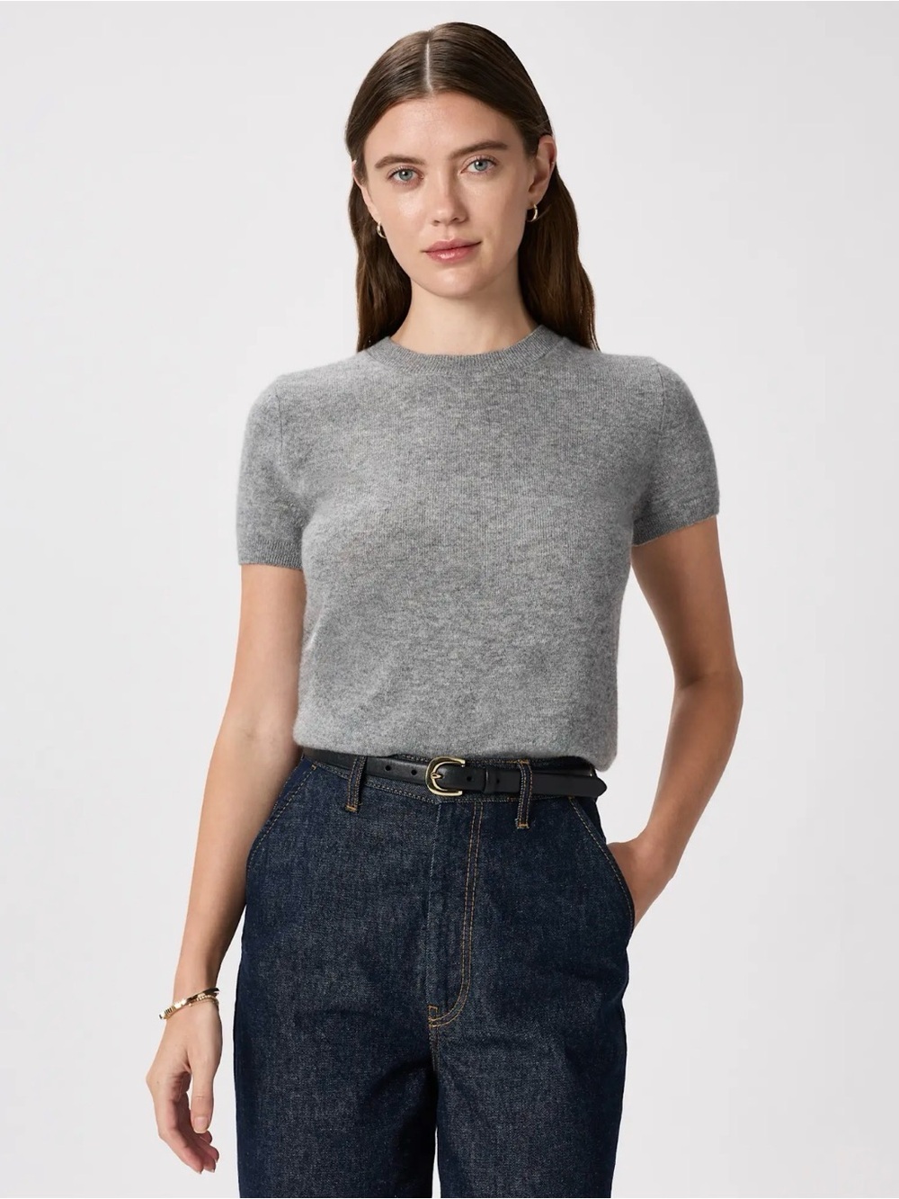Quince Mongolian Cashmere Tee Heather Grey Size M 100% Cashmere